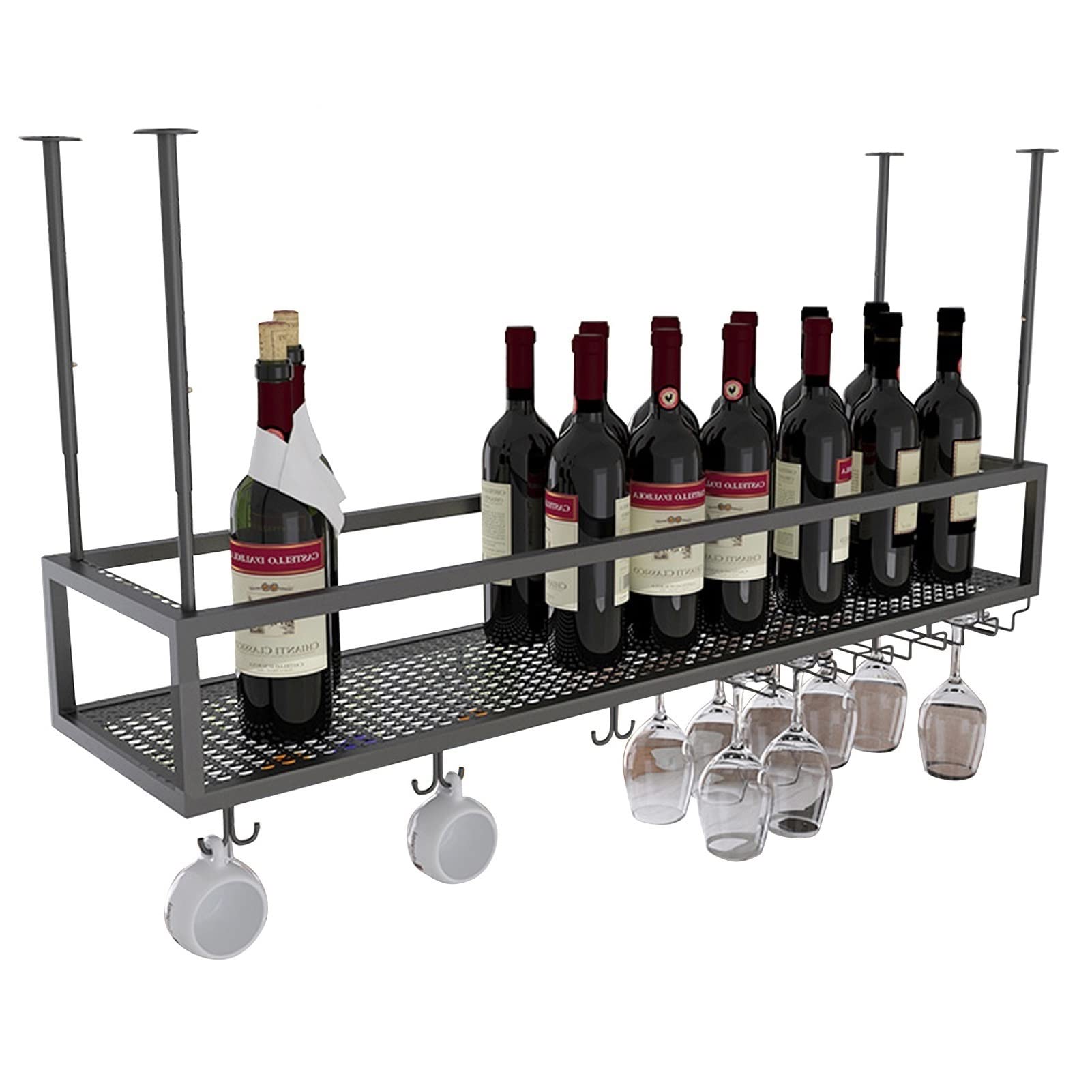 Botellero Creativo para Techo, Soporte para Botellas de Vino, Expositor Colgante para Copas de champán, Estante de Almacenamiento de Hierro Forjado para Debajo del Mueble del Bar doméstico (