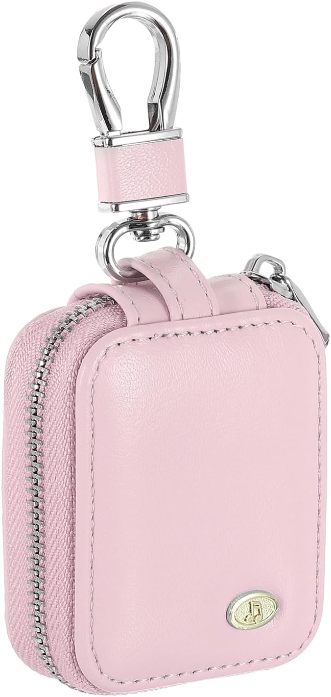 HARFINGTON Earbuds Cases, Earphone Case Holder, PU Leather Ear Buds Case Zipper Organizer Small with Mesh Pocket for USB Cable, Wireless Wired Earphones, Pink