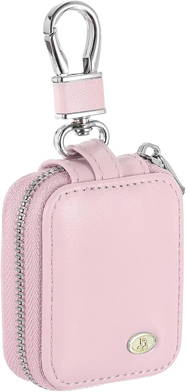 HARFINGTON Earbuds Cases, Earphone Case Holder, PU Leather Ear Buds Case Zipper Organizer Small with Mesh Pocket for USB Cable, Wireless Wired Earphones, Pink