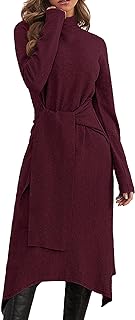 JayscreateEU Women's Knitted Dress Winter Dress Autumn Women's Winter Dresses Autumn Dress Midi Dress Jumper Dress with Turtleneck Long Sleeve Dress with Belt Warm Dress A-line