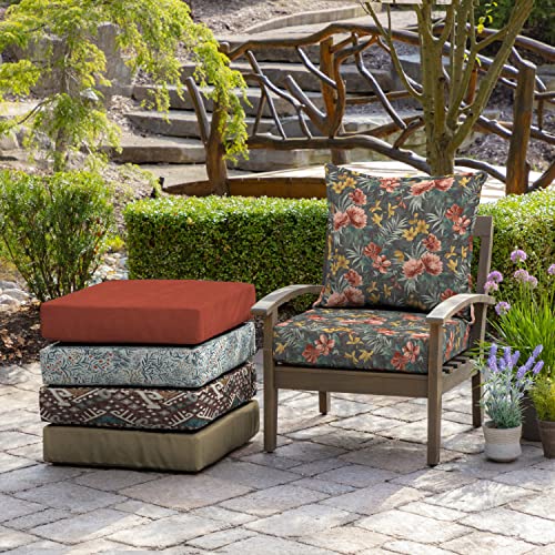 Image of Arden Outdoor Deep Seat Cushion Set (4-Pack), 24 in x 24 in, Weather-Proof, Rain-Proof, Fade Resistant Patio Cushion for Chair, Sofa, and Couch Phoebe Grey Floral
