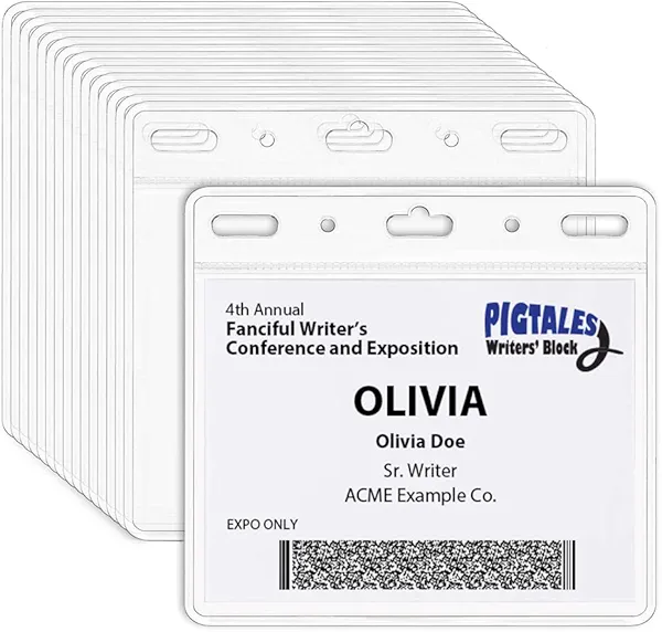 Clear ID Holder for Lanyard - ID Card Holder Waterproof (Inches, 4 x 3 Horizontal 100 Pack)