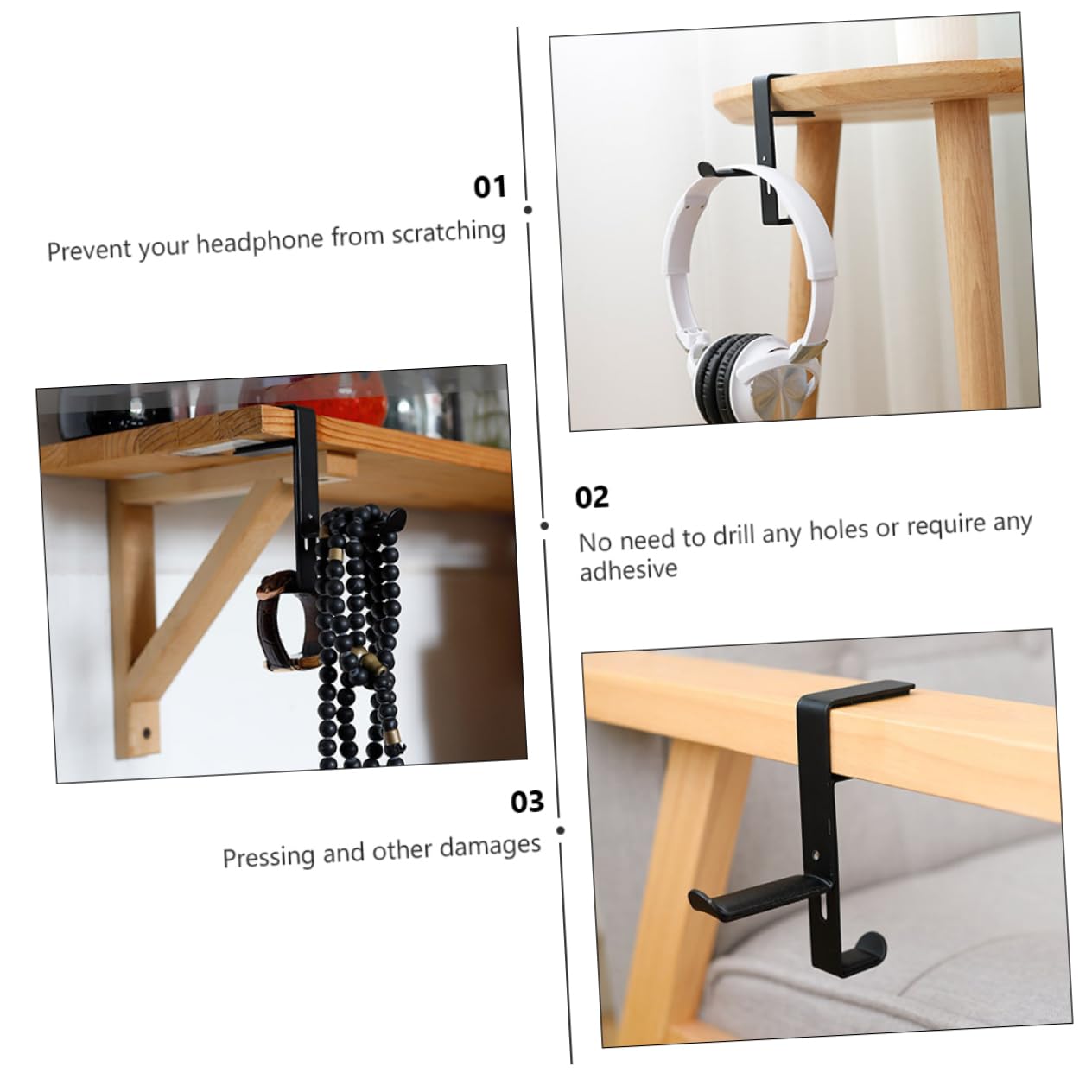 Alipis 3 Piezas soporte para auriculares colgador de auriculares de escritorio soporte para gancho para auriculares perchas gancho de auriculares Gancho de montaje para auriculares PU