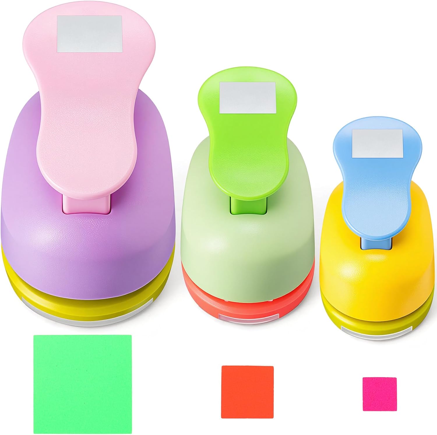 Chengu 3 Pack Craft Hole Punch 2,1 and 5/8 Inch Punch Paper Punchers with 10 Pcs Sticker, Cutter for Card Making Scrapbook DIY Albums Photos Office Supplies(Square)