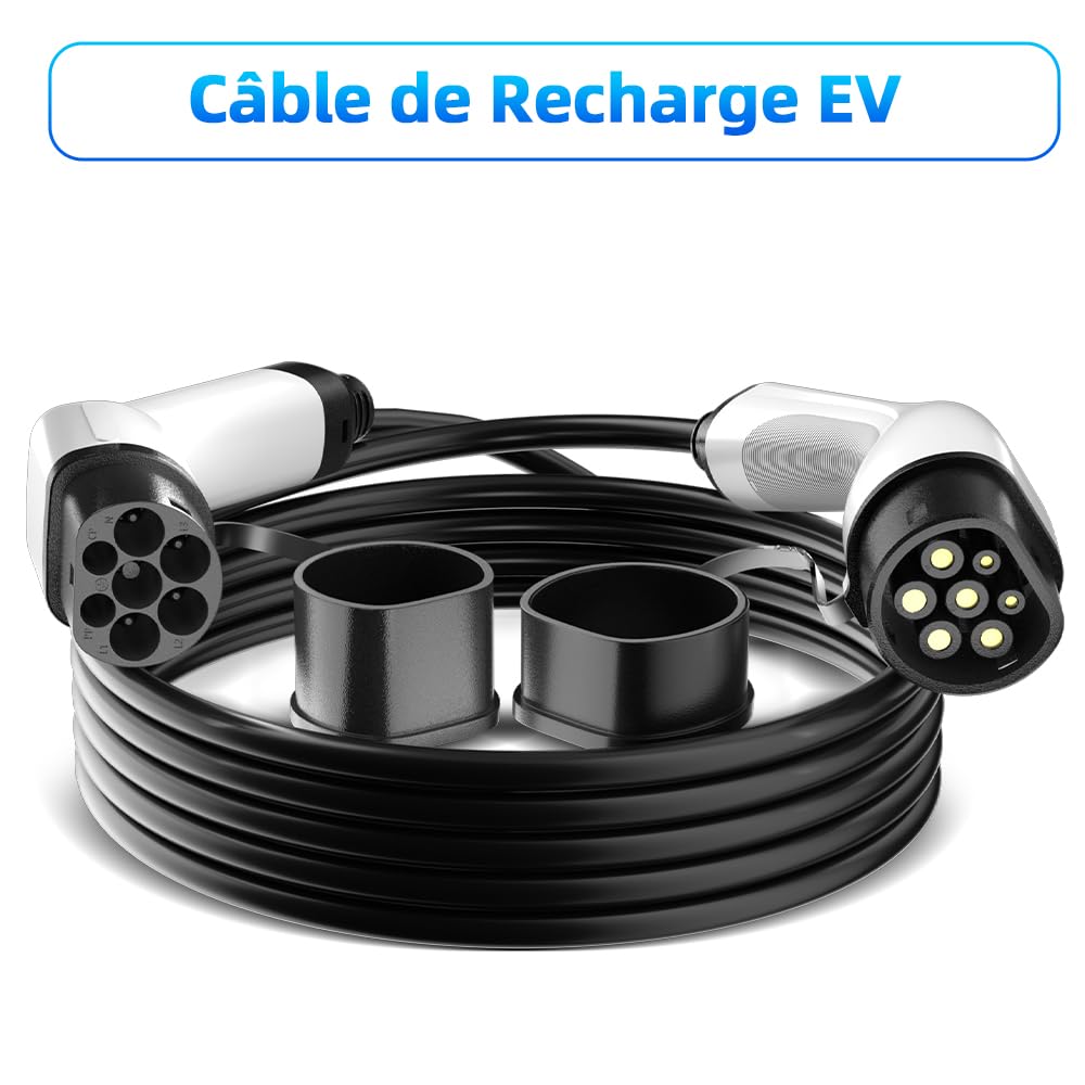 Câble de Recharge EV 22KW 32Amp /Trois Phases/ 15 mètres/Véhicule électrique et Hybride Rechargeable de Type 2 à Type 2