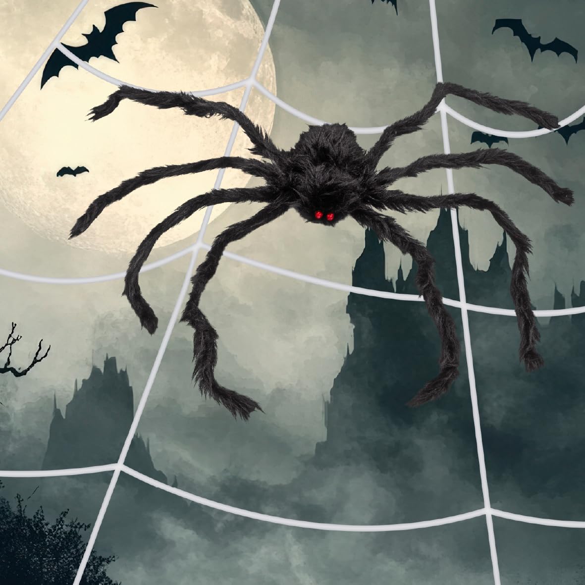 Global Gizmos Giant Spider Web Halloween Decoration / 90cm Spider & 5m Web/Indoor and Outdoor/Secure Pegs Included/Extra Large Outdoor Spooky Halloween Decor
