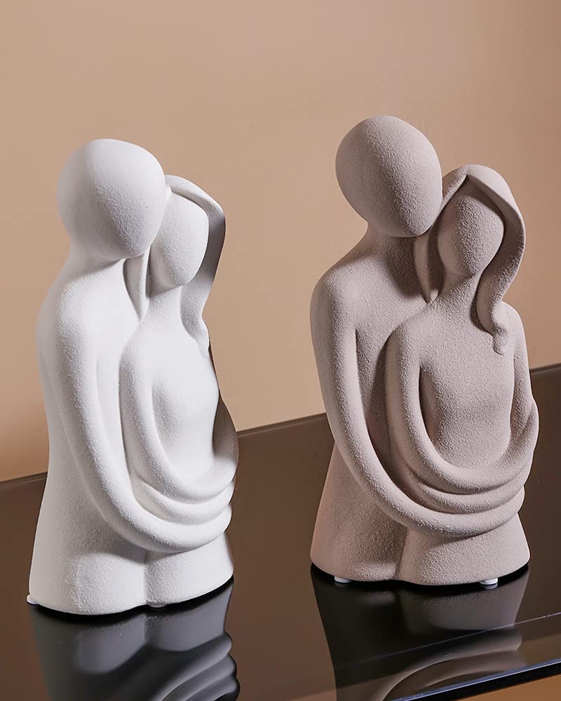 HYFAN Love Statue Hugging Couple Ceramic Decor Romantic Ornament Figurine Gift Meaningful Sculpture for Bedroom Home Office Shelf Desktop Decoration White product thumbnail 6