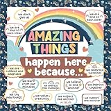 Decorably 112 Pcs Cutouts Boho Rainbow Theme Amazing Things Happen Here Bulletin Board Set with Borders, Boho Bulletin Board Decorations