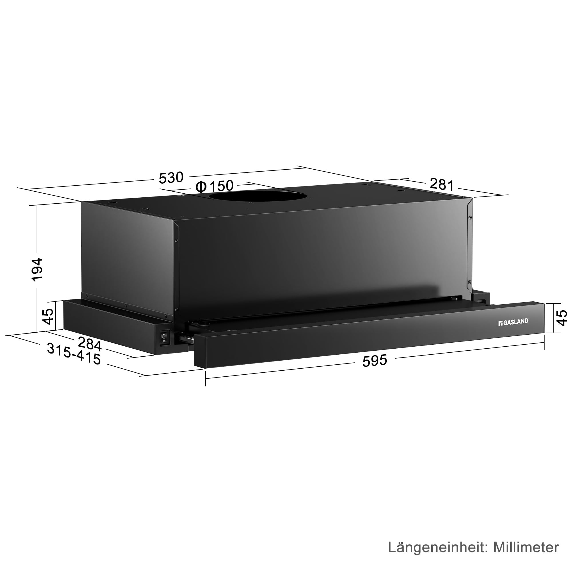 GASLAND BR60BP Flachschirmhaube 60 cm Dunstabzugshaube Unterbau 335 m³/h Umluft Abluft CF132 Aktivkohlefilter