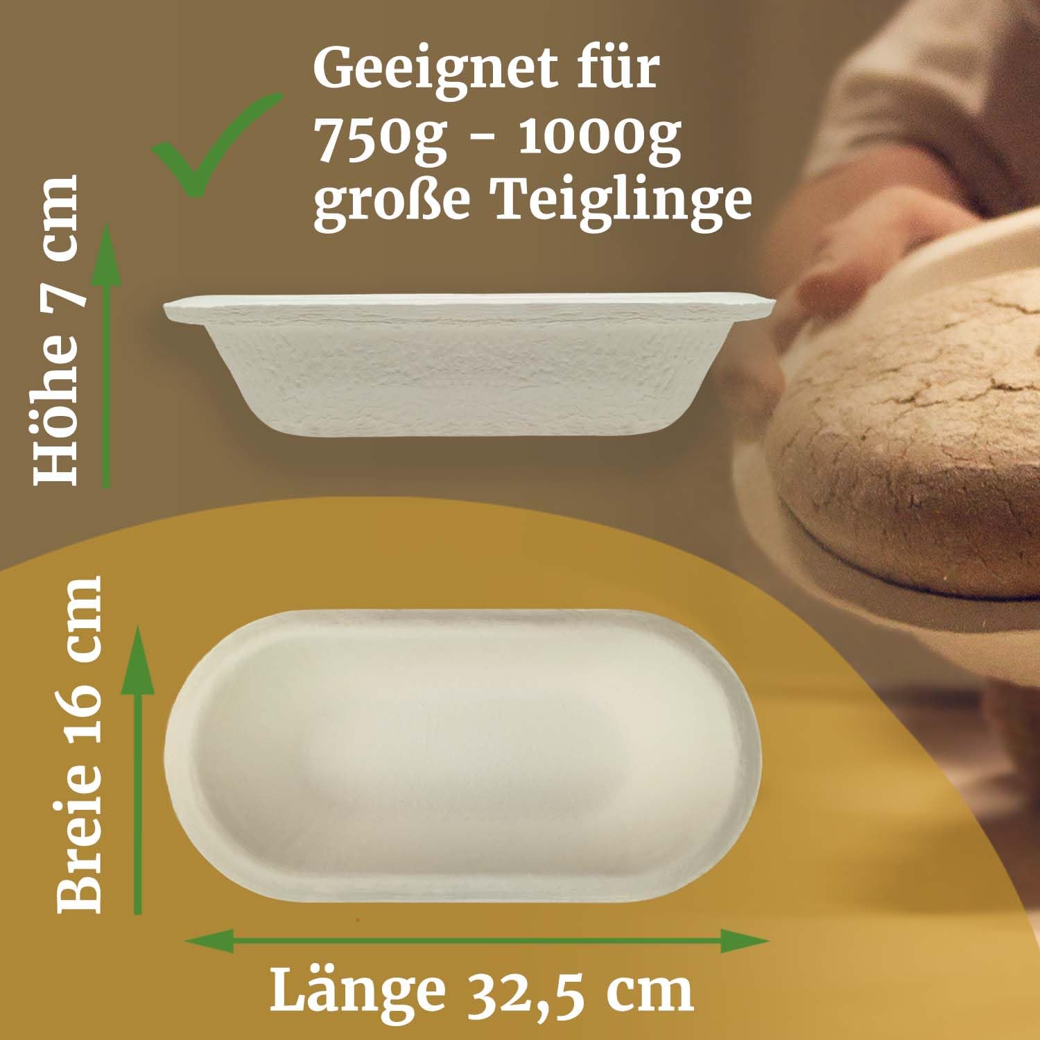 Bäckerei Spiegelhauer Gärkörbchen Set - 3er Set I Form Rund Groß 1kg + Rund Klein 500g + Oval 1kg I Holzschliff Brotform Gärkorb zum Brotbacken