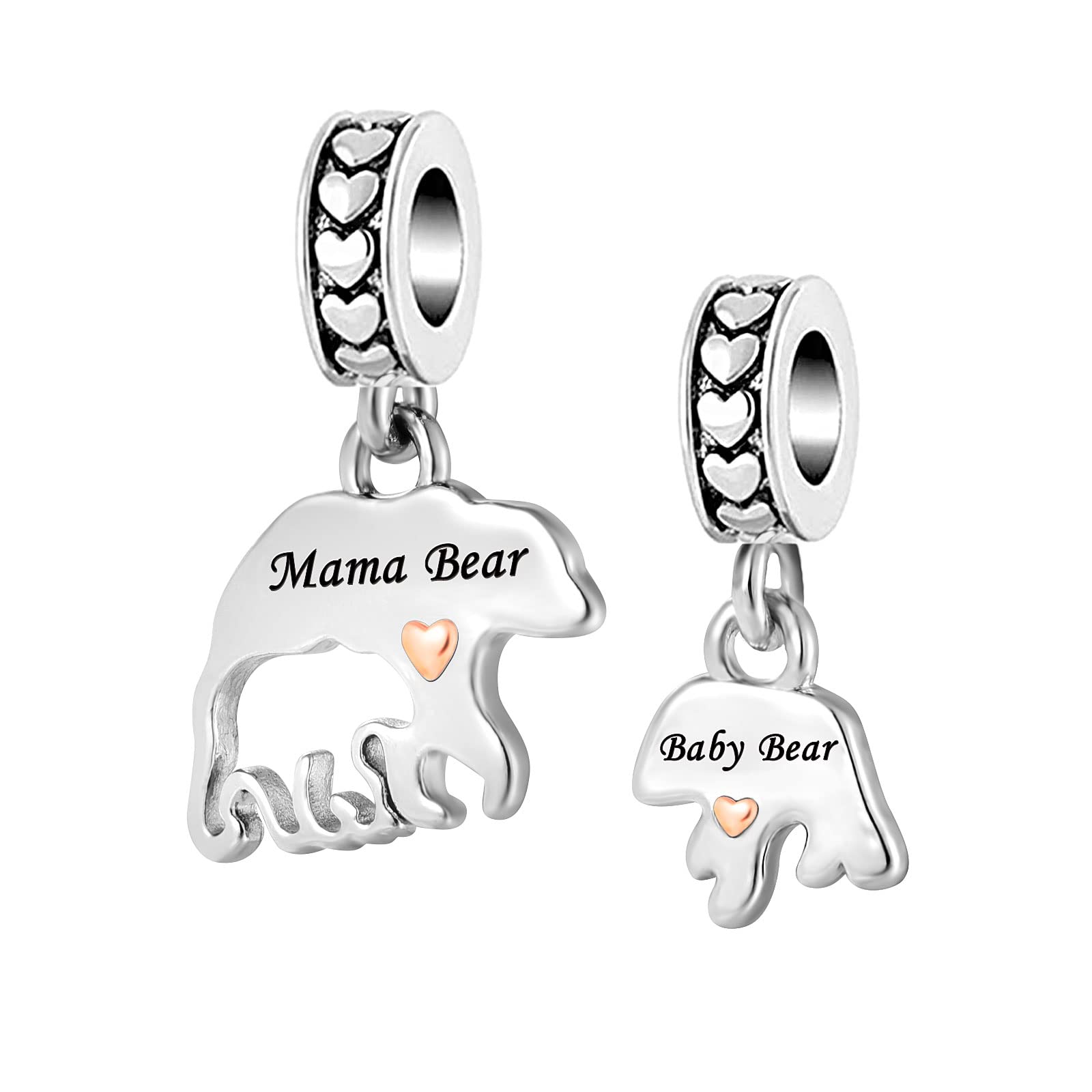 MiniJewelry2Pcs Mama Baby Bear Dangle Charm Compatible with Pandora Charms Bracelets Women Strong Protective Mother Children Mothers Day