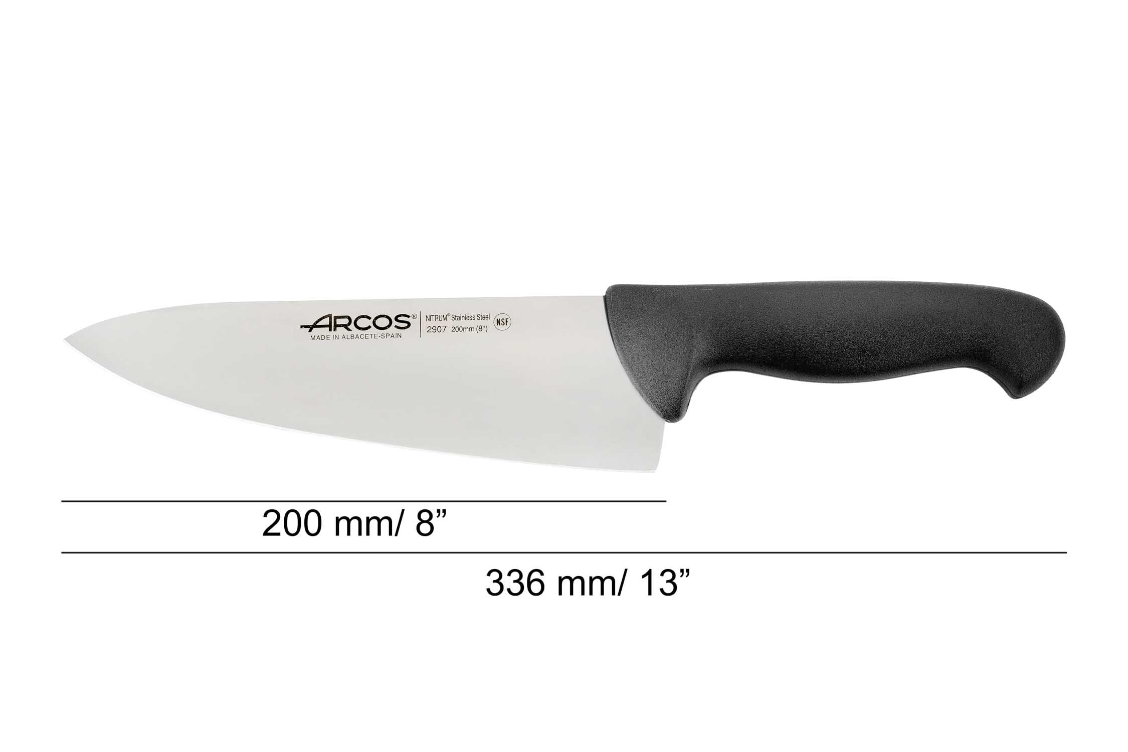 Arcos Cuchillo Chef con Hoja Acero Inoxidable Nitrum 200 mm. Cuchillo Cocina Profesional multipropósito. Mango ergonómico Polipropileno. Serie 2900. Color Negro. — view 2