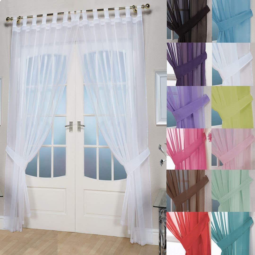 John Aird Pair Of Woven Voile Tab Top Curtain Panels. Tiebacks Included (White, 58" Wide x 90" Drop) — image 1