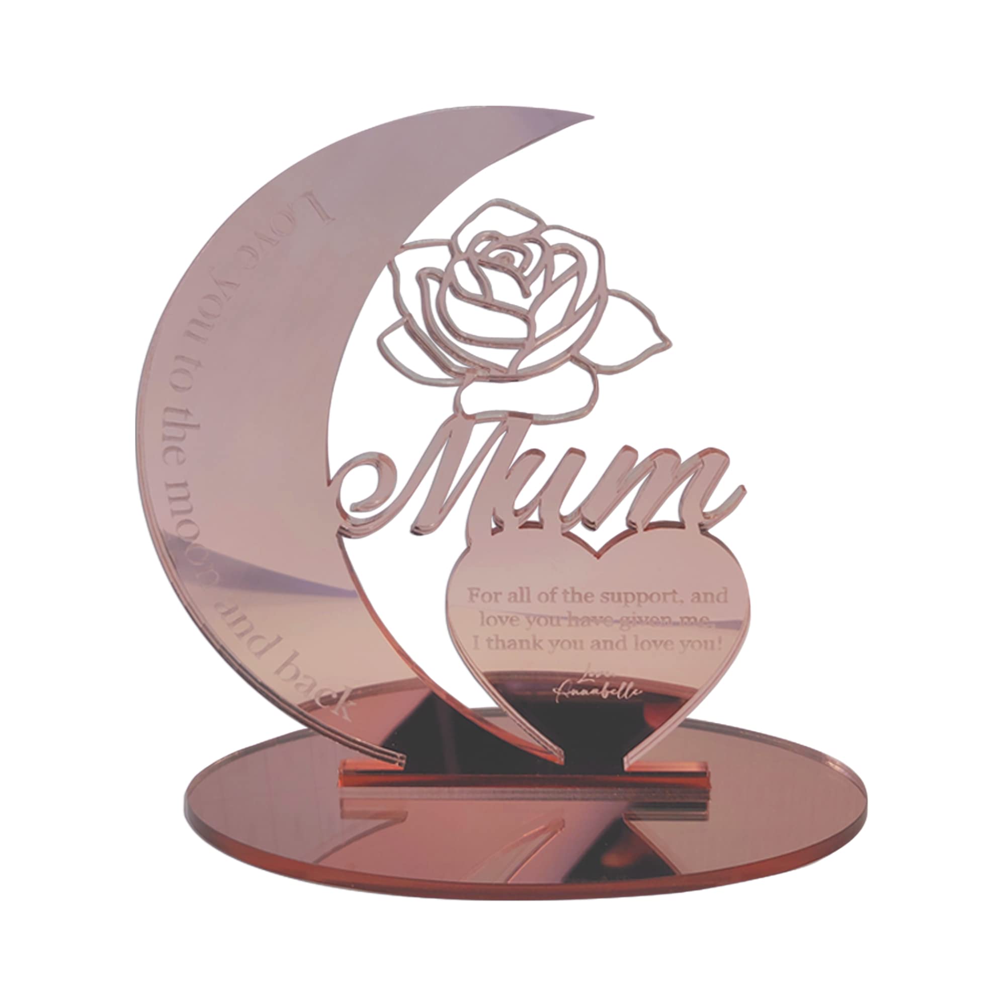 Print Maniacs Personalised Mothers Day Engraved Gift Her Wife Mum Mummy Love you to the moon and back (Rose Gold Mirror)