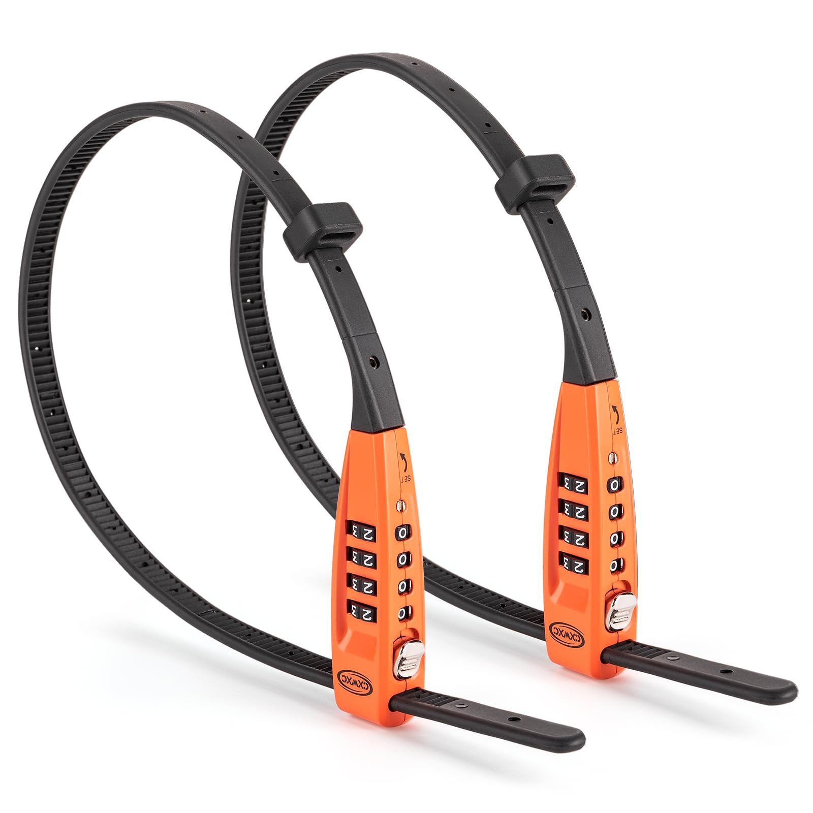 CXWXC Lot de 2 verrous à fermeture éclair – Câble antivol à 4 chiffres pour casque de moto, skateboard, skis, snowboard, poussette et armoire – Idéal pour une sécurité légère (orange, 45 cm)