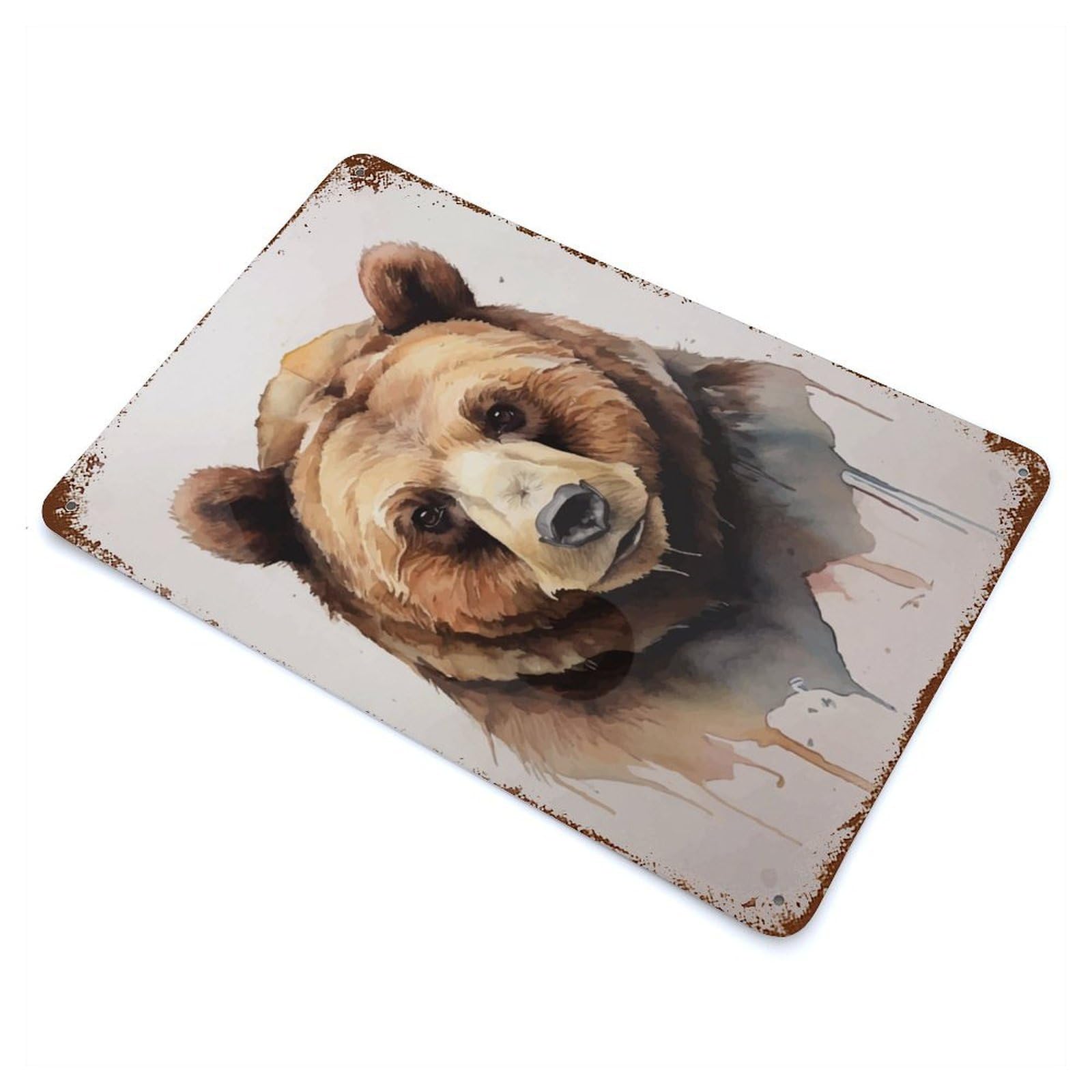 Bear Watercolor Rusty Metal Tin Sign 11.8"x7.9", Ideal for Patio, Garden Room And Bar Decor