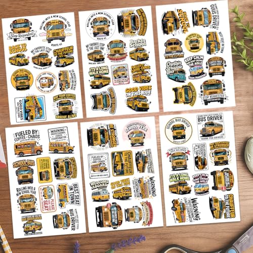 (1.5-2.5 Inch) 60Pcs School Bus Driver Stickers Pack, Funny Back to School Bus Driver Decals Waterproof Vinyl for Laptop Water Bottle Phone Notebook Gifts for Drivers Teachers Kids