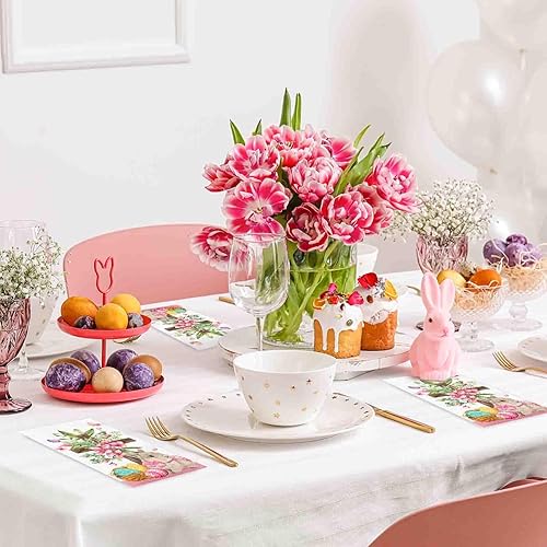 Miniatura 4 de Whaline Servilletas de papel desechables de 80 hojas de Pascua, acuarela, conejo, huevo, cruz, flores, servilletas de papel desechables para cena de
