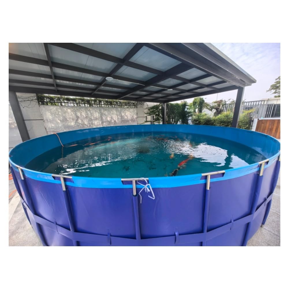 exproyzk Estanque De Lona sobre El Suelo — Estanque Redondo Reforzado con Estructura, Depósito Exterior Plegable De Lona para Cría De Peces Koi, Riego Agrícola(1X0.6M)