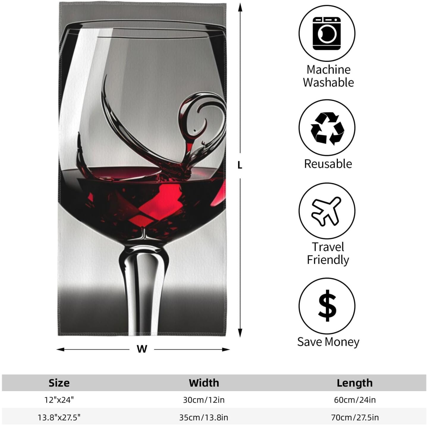 Wine Glass Print Hand Towels for Kitchen, Decorative Bathroom Towels Decor Farmhouse Cute for Men Women Gifts