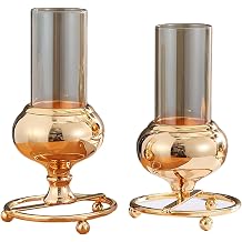 Gold Candle Holders Set of 2 for Glass Pillar - 3.5in and 4.3in Hurricane Candlestick Holder Home Decor,Table Centerpiece