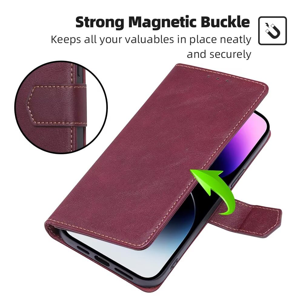 RankOne Etui na telefon Motorola Moto G55 5G (6,49" cala) etui na telefon komórkowy ze skóry - etui z zapięciem magnetycznym - etui ochronne - czerwone