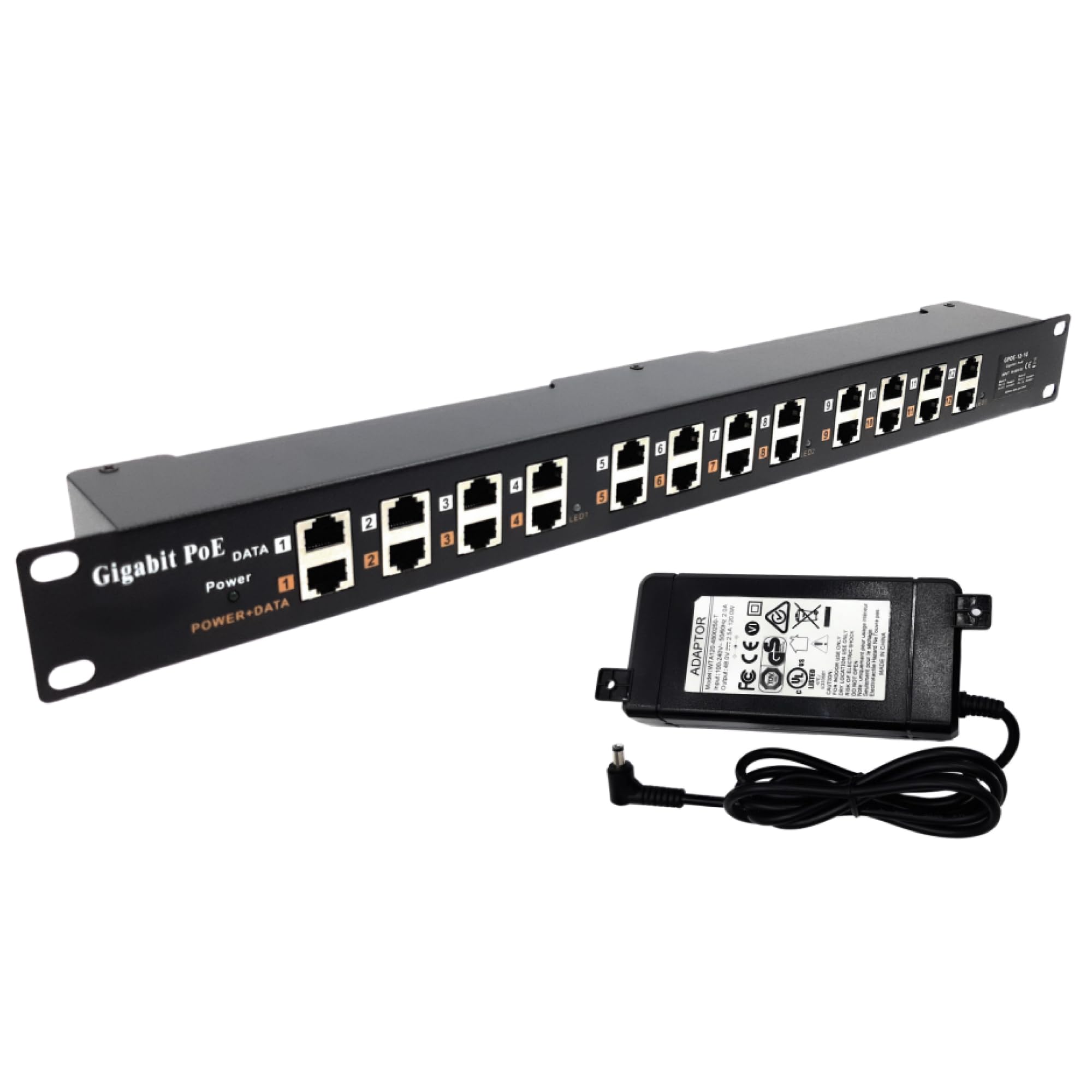 GPOE-12-48v120w, 12 Ports Gigabit PoE injecteur pour 802.3af ou Passive 802.3at appareils avec Alimentation 48v120w