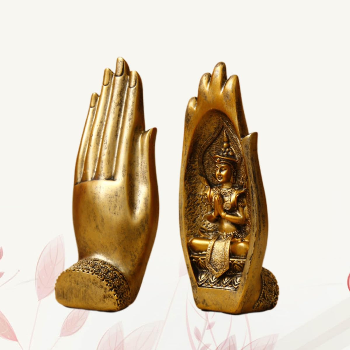 Figura Artesanal Decorativa de Resina de Dorada Mano de Buda