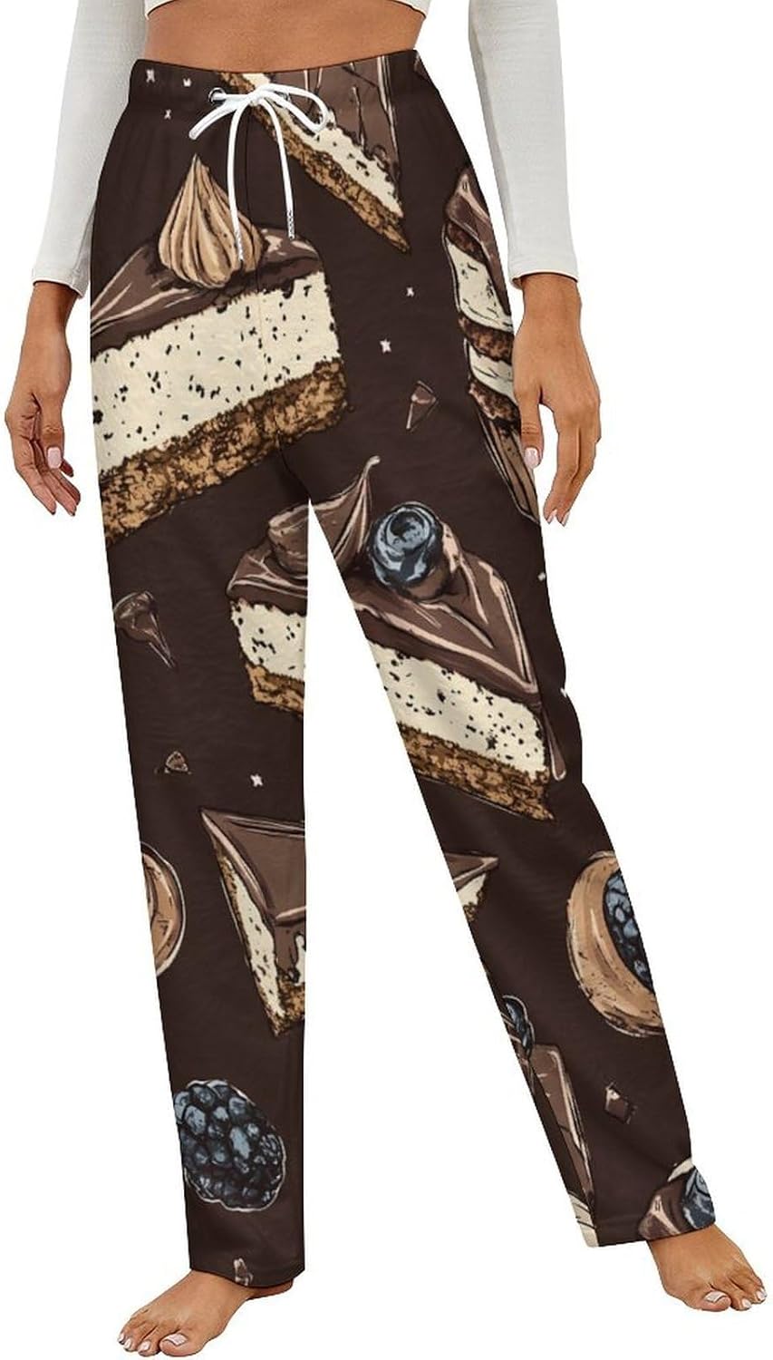 Chocolate Blueberries Mulberries Cake Flannel Pajama Pants Women Soft Fleece Sleep Pj Lounge Bottoms