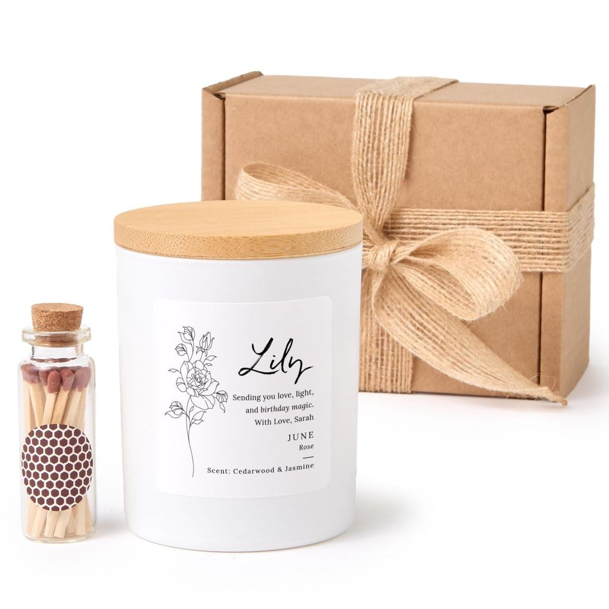 Pomchick - Personalised June Birth Flower Candle Gift Set – Rose Design – Birthday Gift Inspired by the June Birth Month