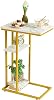 YMYNY C Shaped End Table, Snack Side Table for Sofa and Bed, Laptop Coffee Table, Living Room, Bedroom, Beside Desk with Stable Metal Frame, 40 × 26 × 61.5CM, Marble pattern white and gold HST004W