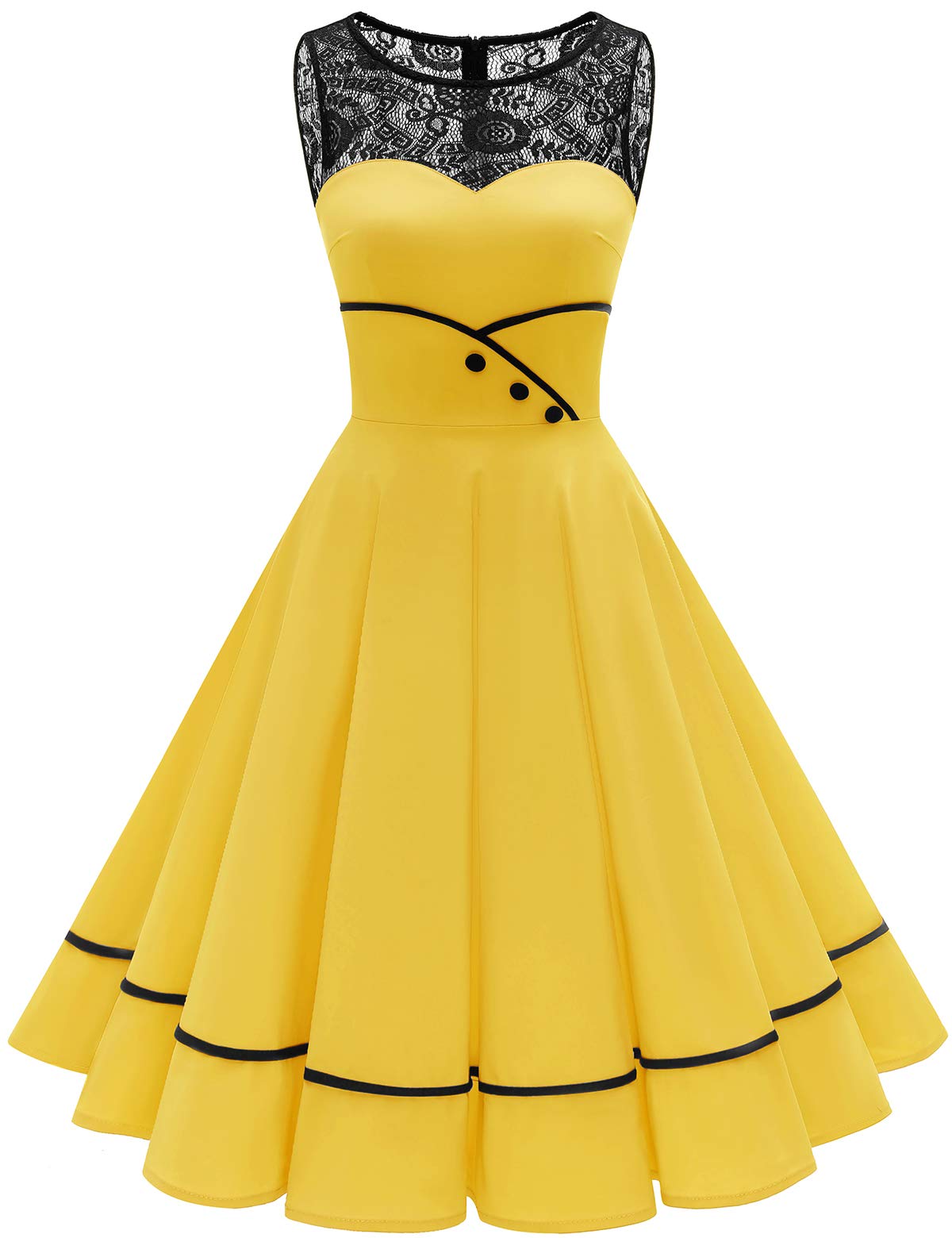 Bbonlinedress Abito da Cocktail da Donna Abito in Pizzo Rockabilly Gonna a Pieghe Vintage retrò Anni '50 Elegante Scollo Tondo Senza Maniche