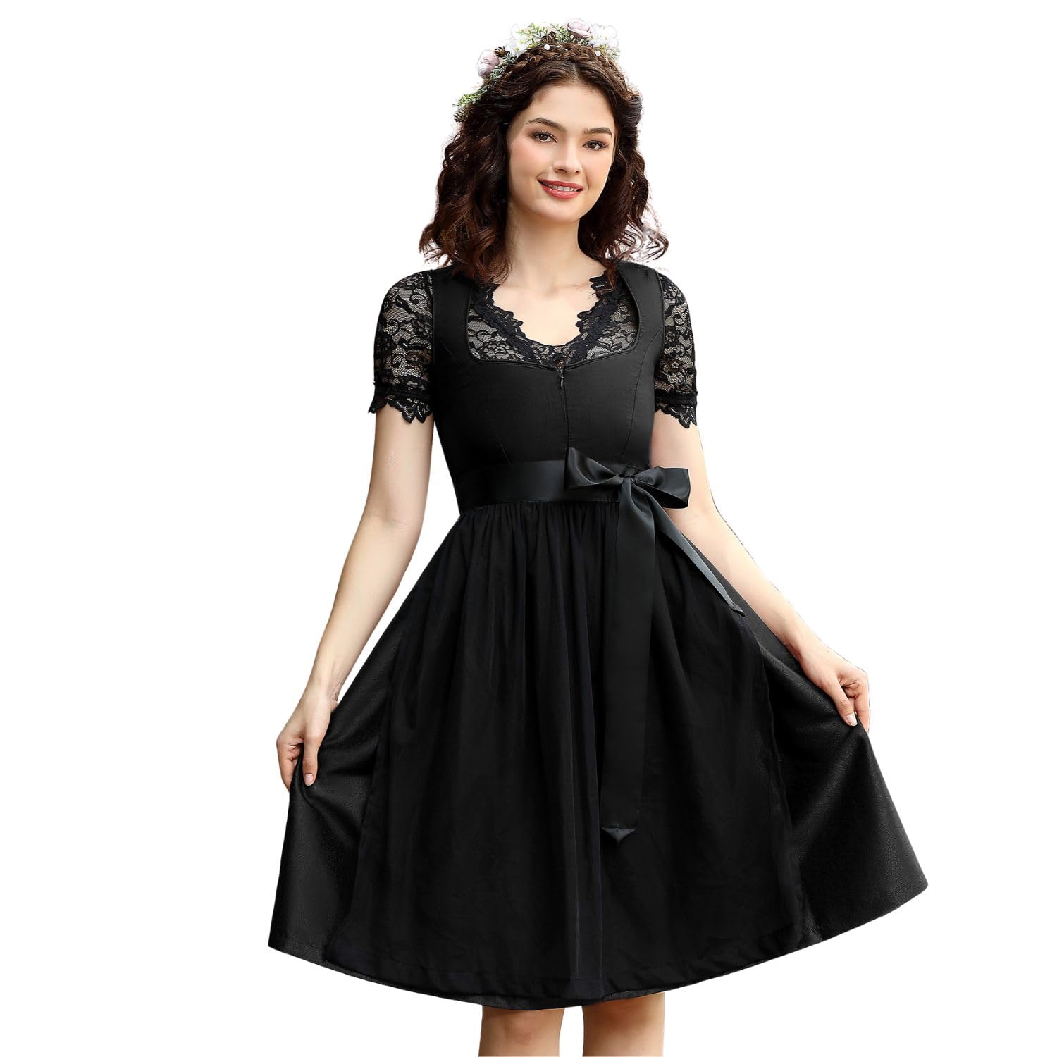 YesFashion Dirndl Damen Trachtenkleid Inkl. Dirndlbluse Und Dirndlschürze 3 Teilig für Bayerisches Oktoberfest