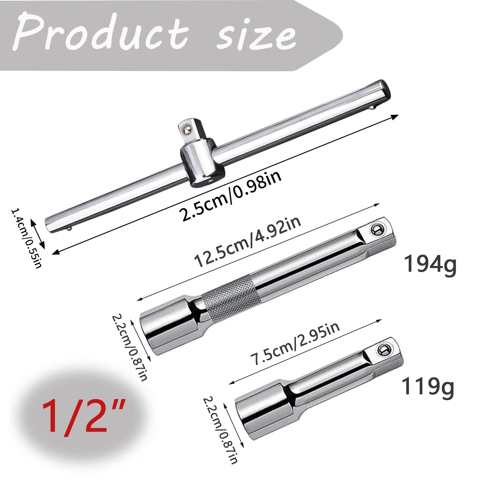 4-teiliges Steckschlüssel-Verlängerungsset – 1/4 Zoll Antrieb, Längen: 50/100/150/252 Mm, Aus Cr-V Stahl