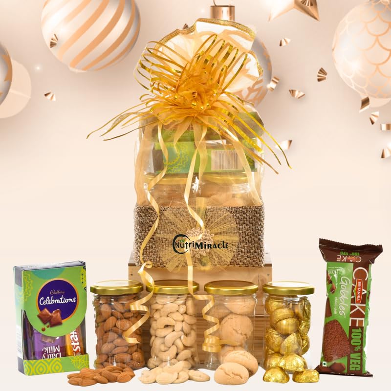 Image of NUTRI MIRACLE Festive Cheer Dry Fruits Gift Box | Celebration Hamper for Winter Festivities