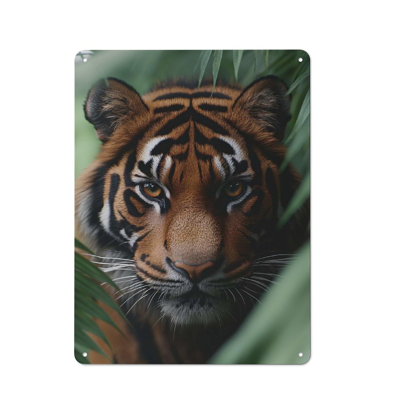 Junmoney Style-7 Tiger Portrait In Lush Greenery Vintage Metal Wall Sign 40X30cm For Garage Wall, Suited To Garage Decor Collectors