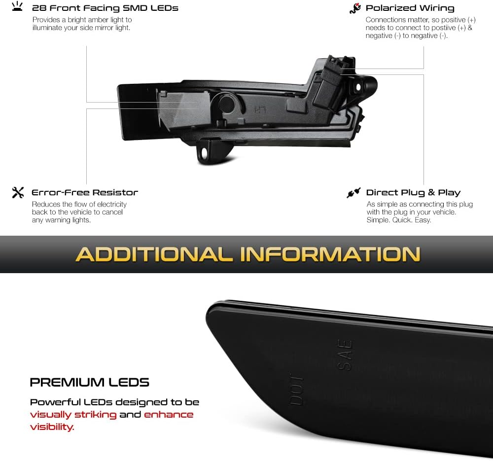 VIPMOTOZ Smoked Sequential LED Side Mirror Turn Signal Lights Compatible With 2013-2020 Ford Fusion Chrome Housing Smoked Tinted Lens Pair Set