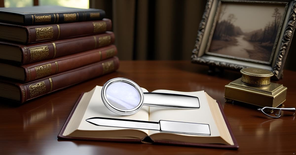 Lupe & Brieföffner Set | Silber Plated versilbert | Edles Schreibtisch-Set | Inkl. Geschenkbox | Premium
