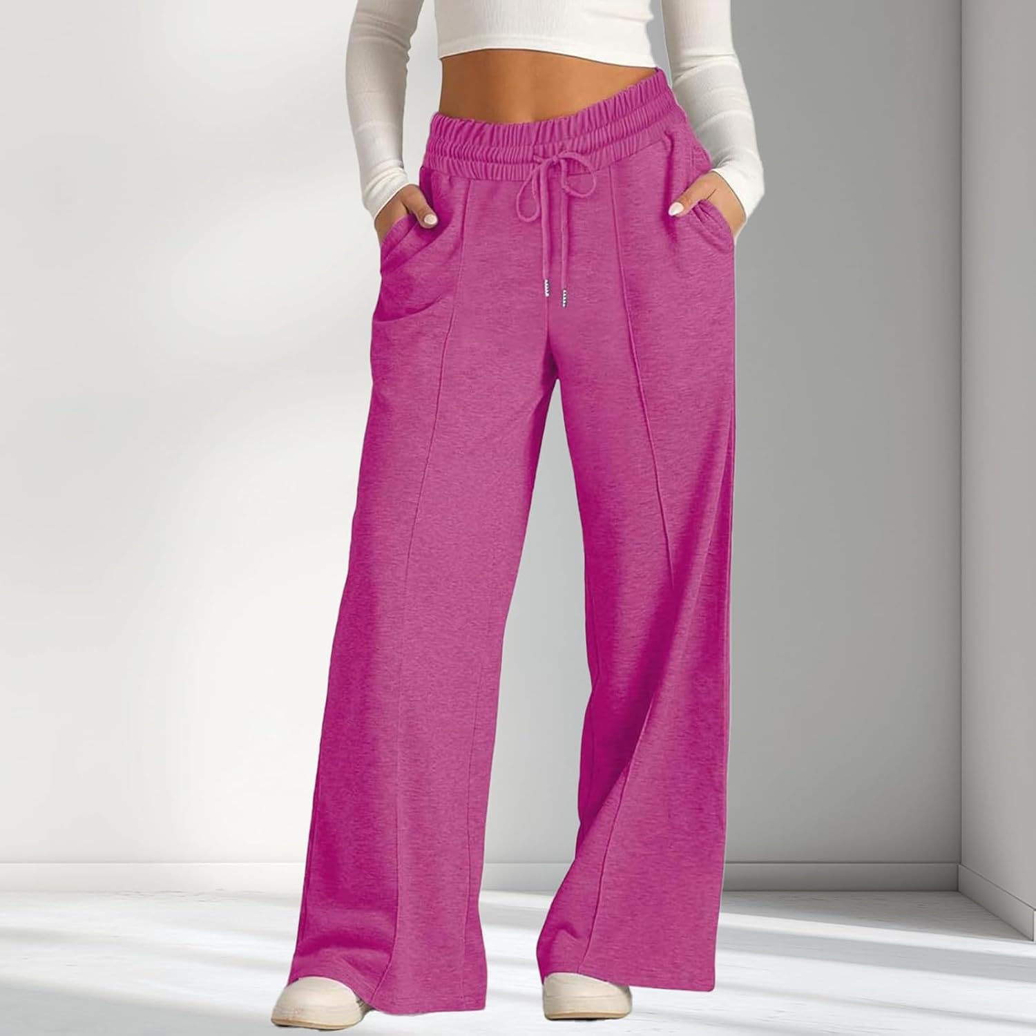 Wide Leg Sweatpants for Women Loose Casual High Waisted Flowy Yoga Pant Baggy Soft Lounge Joggers with Pockets - Image 2