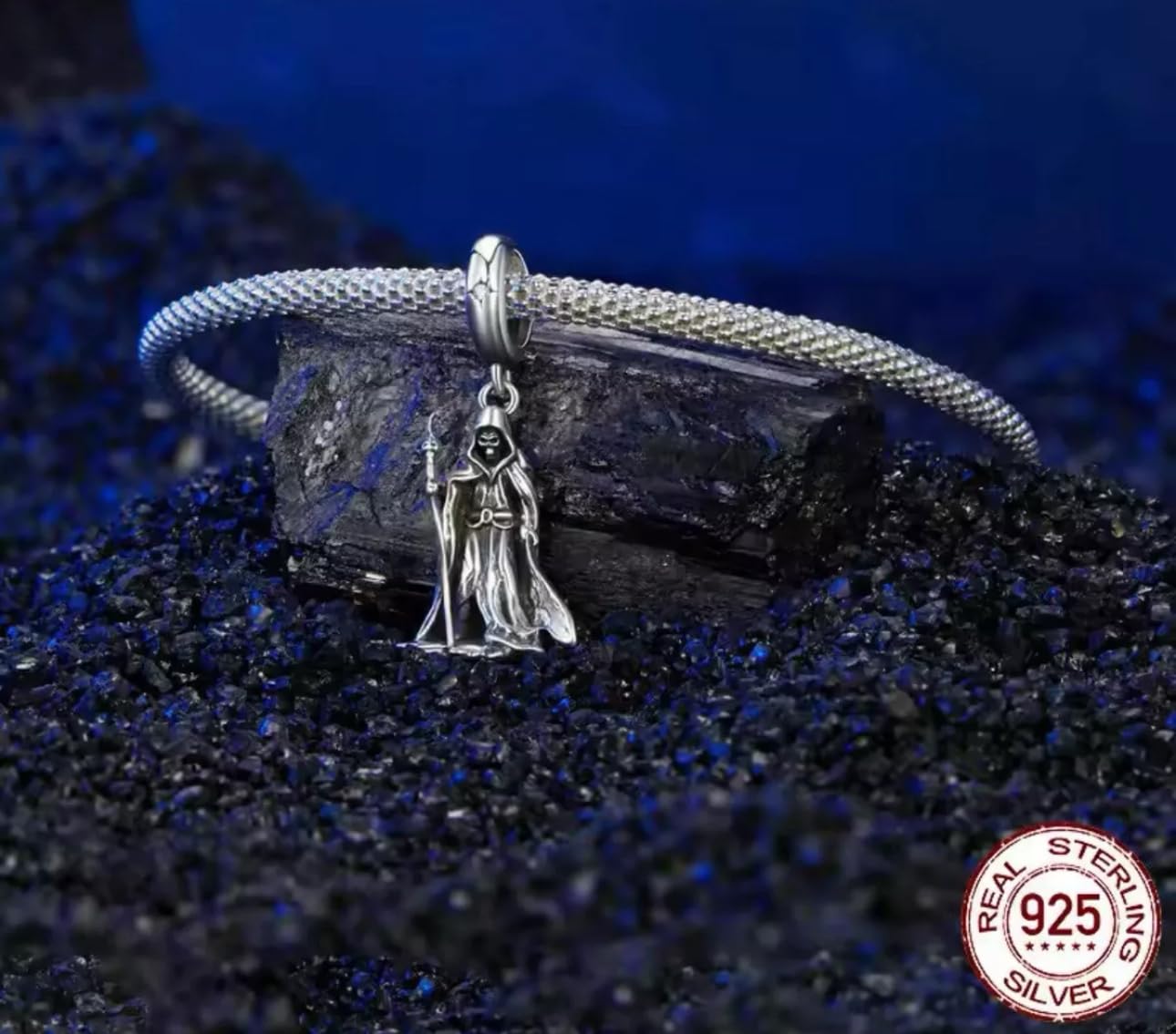 MOCHAMIK Grim Reaper Dangle Charm Halloween Plata de Ley 925 auténtica Compatible con Pulsera