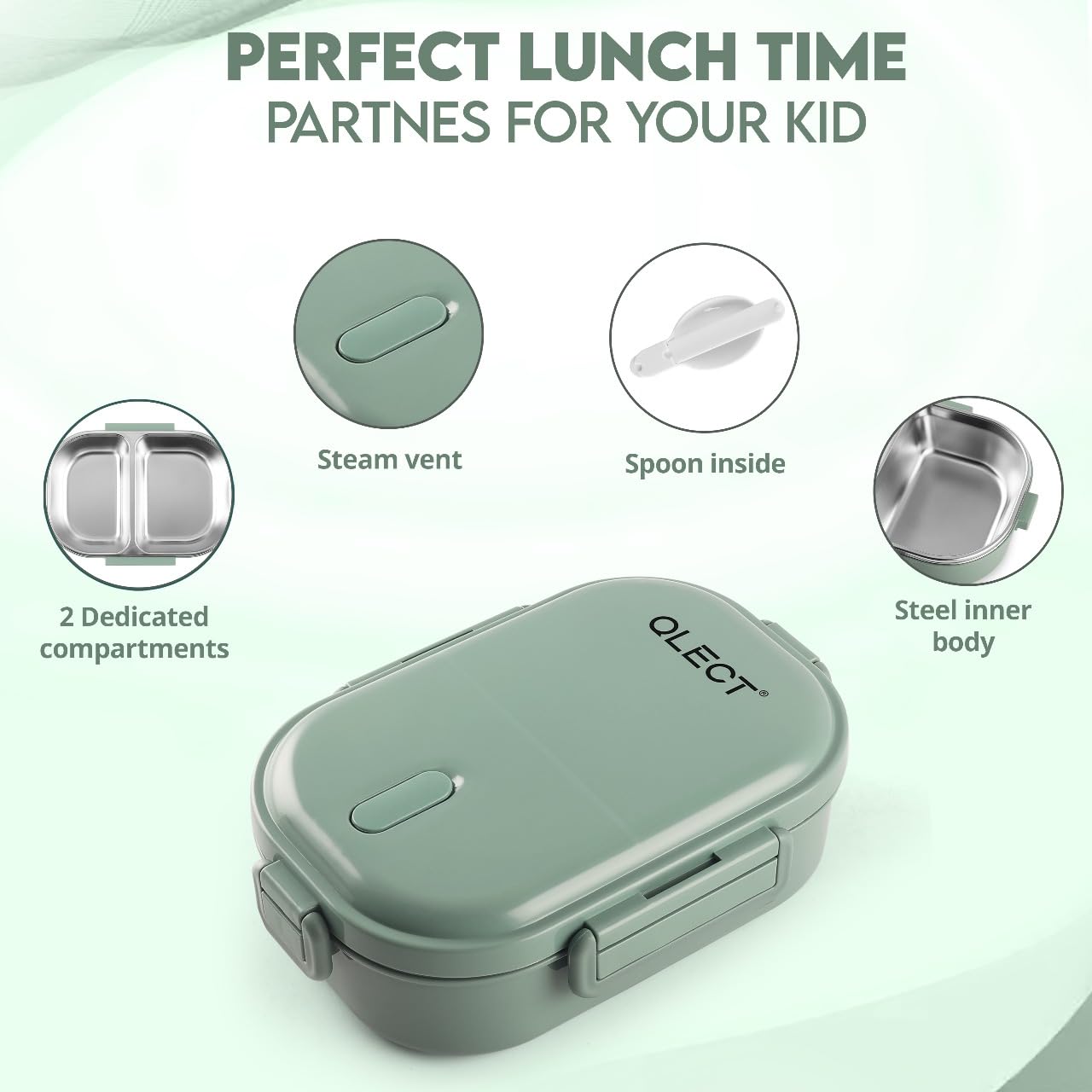 QLECT Kids Star Stainless Steel Lunch Box for Kids Adults, PUF Insulation Keeps Food Warm, Food Grade Bpa Free, 2 Compartments with Locking Lid and Steam Valve, Spill Leak Proof(700ml Printed Blue) 3