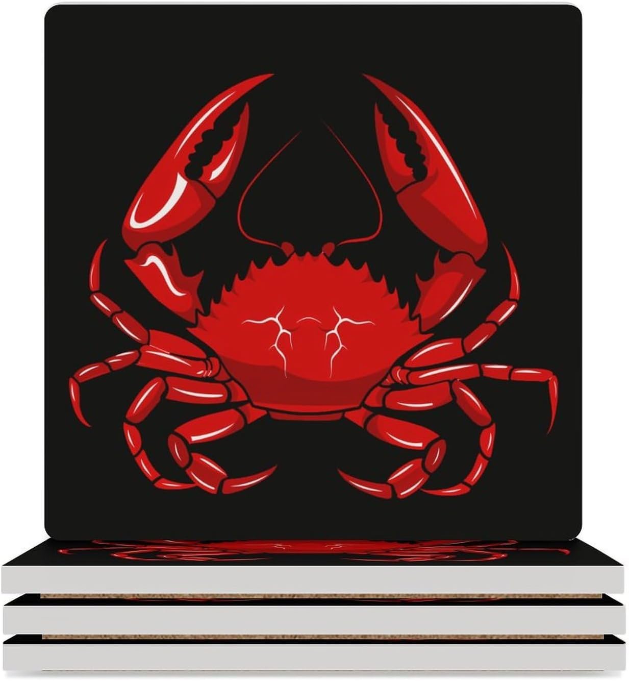 Red Crab Coaster for Drinks Square Ceramic Table Coasters Stone Mat Crafts 4PCS Home Kitchen Decor
