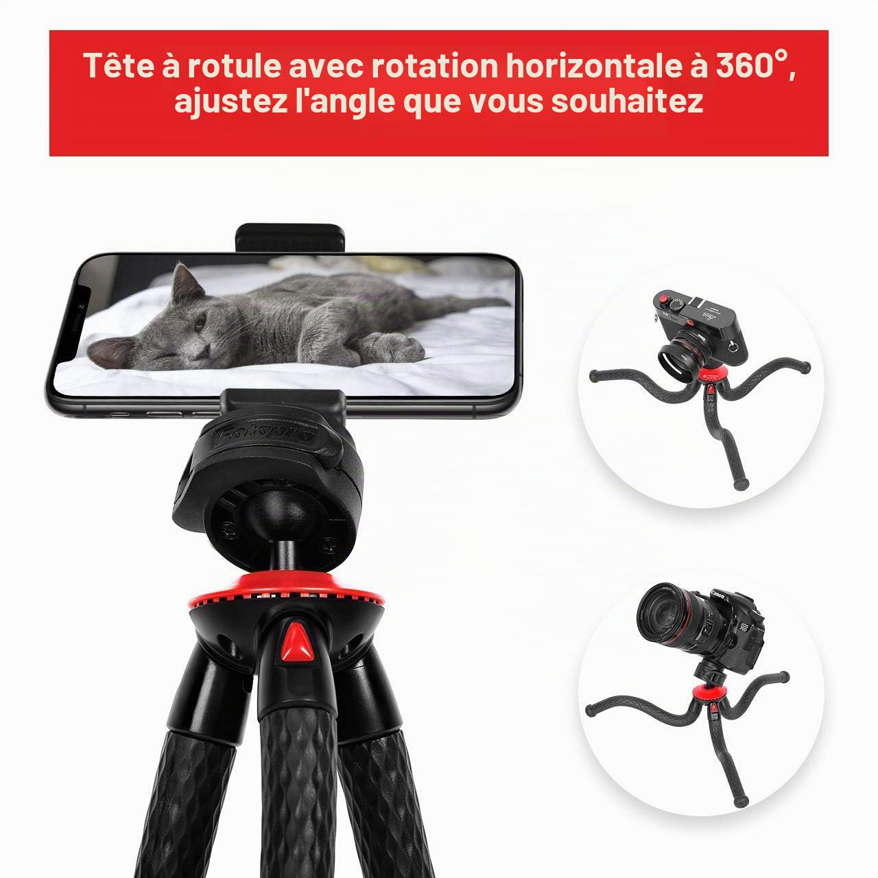 Fotopro UFO2 Mini Trépied Flexible Smartphone Pieds Enroulables 0.20kg Charge 1.2kg