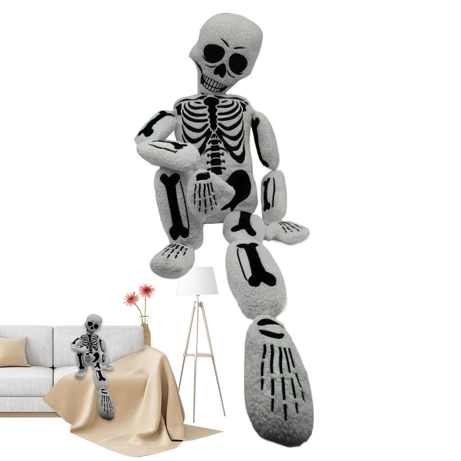 Generico Cuscino Scheletro Halloween Teschio in peluche morbido realistico | Cuscino Scheletro Intero Halloween Per Divano Casa Camera Da Soggiorno Dormitorio Appartamento
