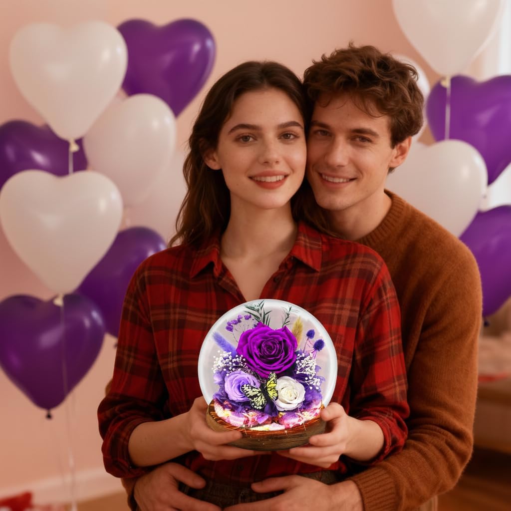 Purple Rose Gifts for Mom Birthday Gifts for Women | Forever Rose Mothers Day Gift for Grandma Mom Sister Daughter Wife Birthday | Fresh Flowers for Delivery Prime Real Flowers in Glass Dome