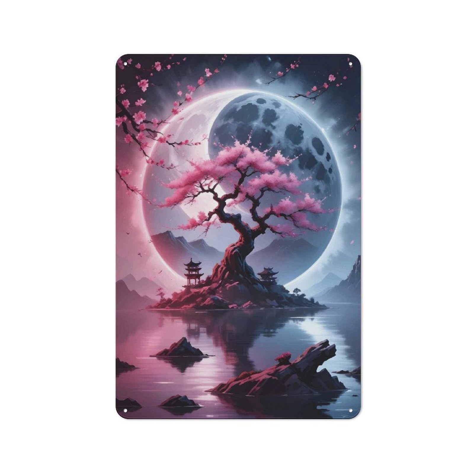 Junmoney Yin And Yang Sakura Rustic Tin Wall Plaque 30X20cm For Bar Or Restaurant, For Vintage Wall Decor Fans, For Garage And Workshop Walls