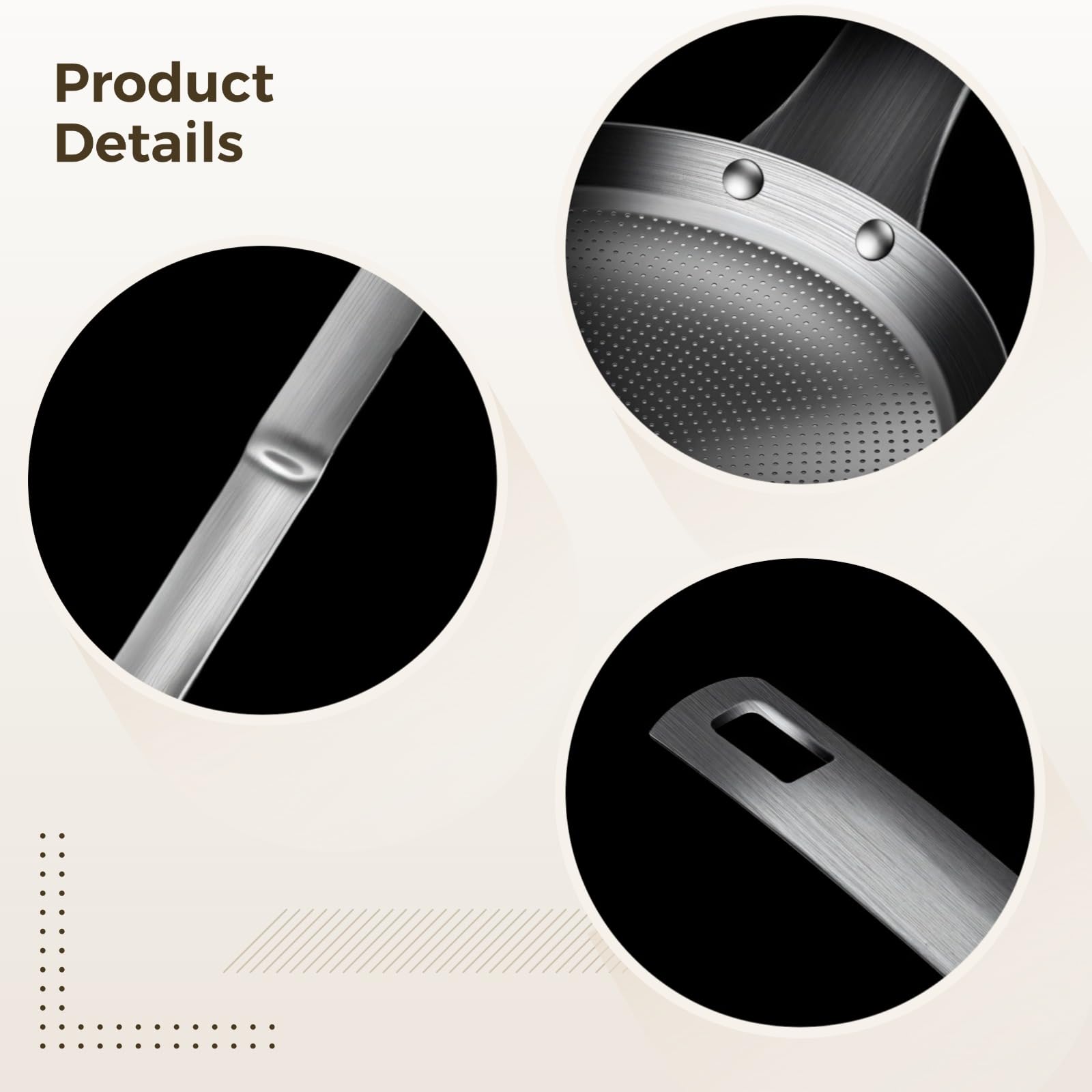 3 Stk. Feinmaschige Küchensiebe aus Edelstahl, Food Strainer zum Trennen von Öl und Schaum im Hot Pot, mit langem Griff, in 8 cm, 9 cm und 11 cm für viele Küchenaufgaben im Alltag