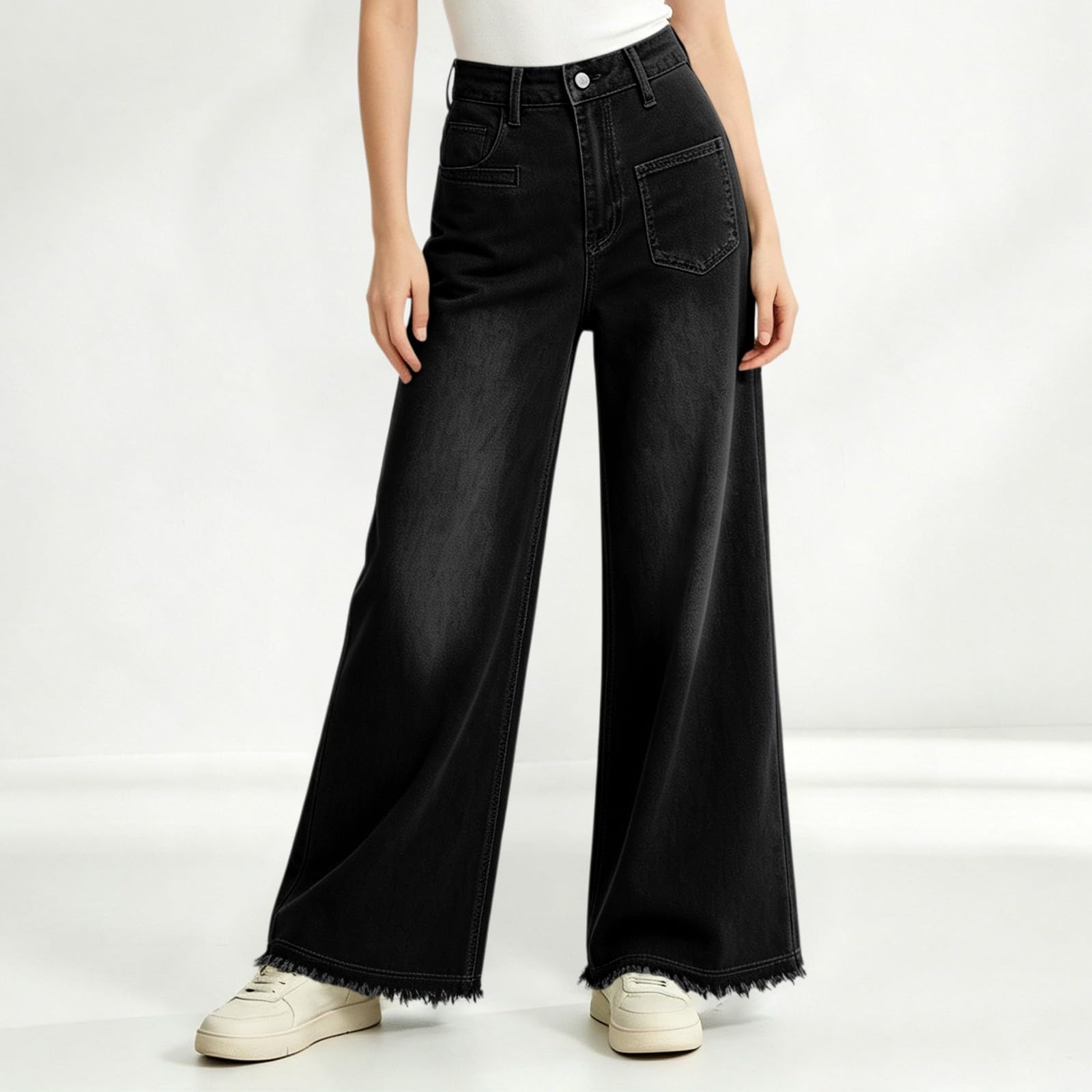 Jeans Baggy Donna Jeans Elasticizzati Casual Leggeri Pantaloni Denim Vita Alta Gamba Larga Curvy Palazzo Pantaloni Baggy Larghi Wide Leg Tempo Libero Streetwear con Tasche Comodi Push Up