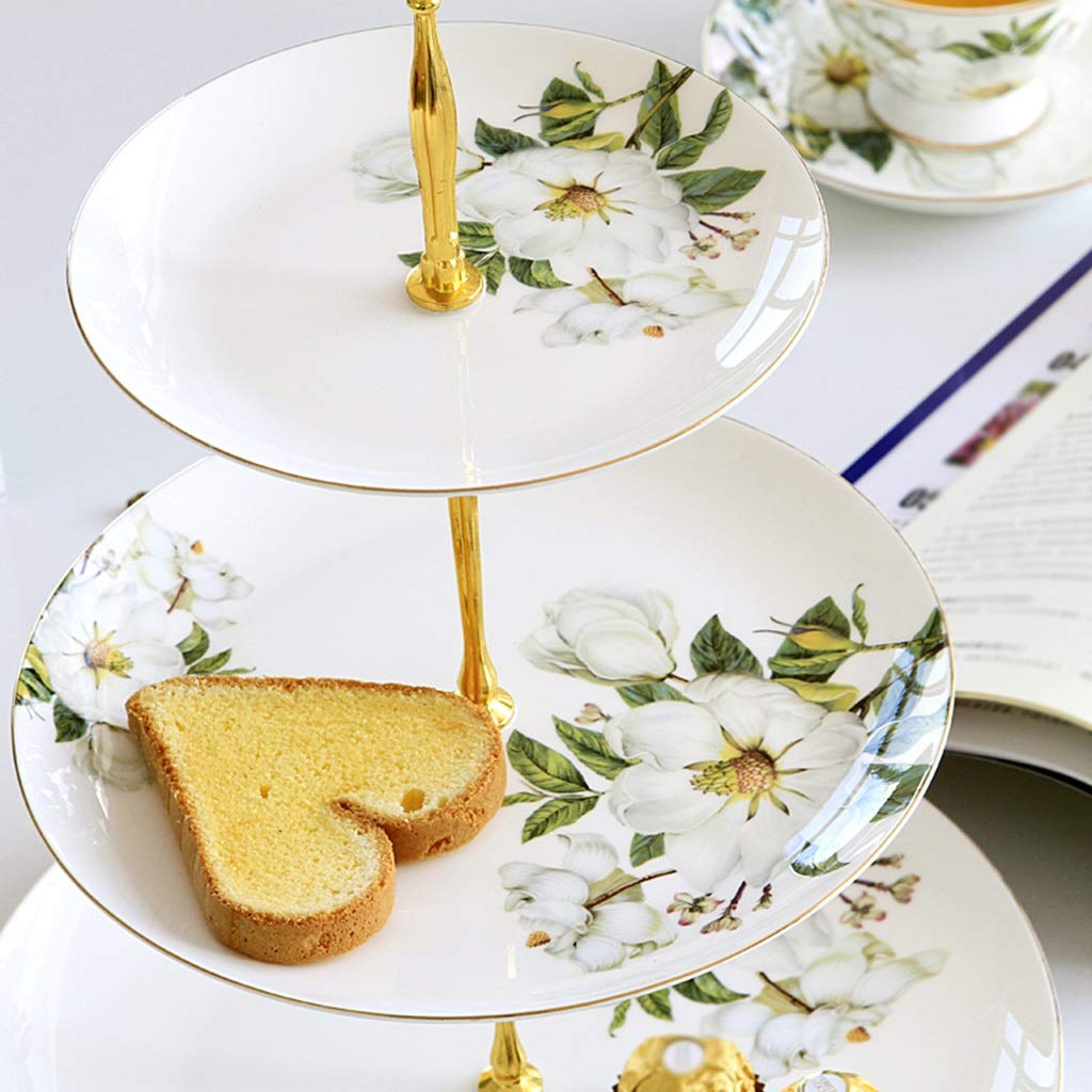 Soporte para Tartas,Estante De Postre De Cerámica De Flores Pintadas A Mano Creativas Europeas, Rejilla para Bandejas De Frutos Secos De 3 Capas En El Escritorio De La Sala De Estar