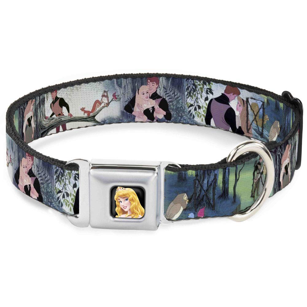 Buckle-Down Dog Collar Seatbelt Buckle Sleeping Beauty Woods Scenes, Multicolor, 1" Wide - Fits 15-26" Neck - Large (DC-WDY017-L)